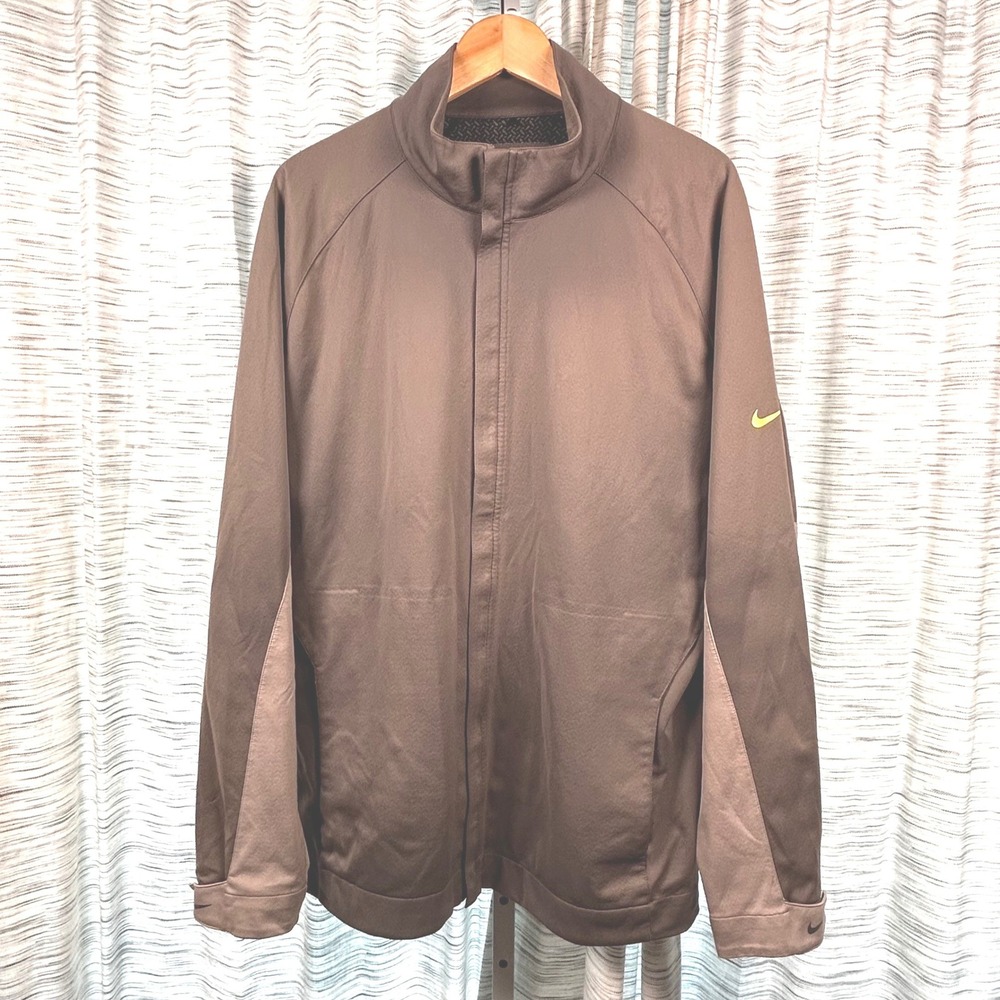 Nike Golf Jacket Brown Mens Large Lg L Full Zip Mock Neck Two Tone Performance